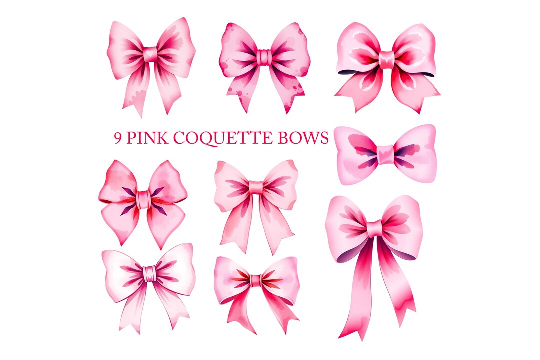 Pink Watercolor Coquette Bows Clipart: Ribbon Bundle (PNG) - Etsy
