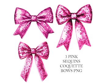 Pink Glitter Bows: Coquette Sequins Clipart (Set of 3 PNG)