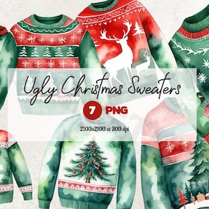 Ugly Christmas Sweater Clipart, Christmas PNG, Christmas Sweater Png, Babyshower Clipart, Transparent PNG, Commercial Use Clipart