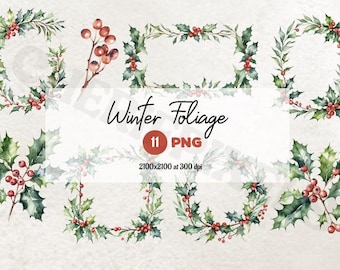 Watercolor Christmas Clipart: Holly Berry PNG Graphics (Digital Download)