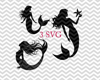 Sjöjungfrusilhuett SVG-paket: Cricut Cut-filer (set om 3)