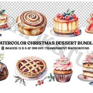 Watercolor Christmas Desserts PNG Bundle | Digital Download Clipart | Holiday Art Set