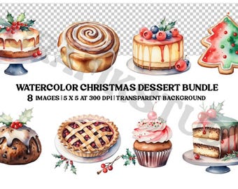 Watercolor Christmas Desserts PNG Bundle | Digital Download Clipart | Holiday Art Set