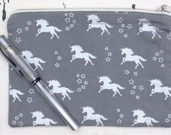 Silver Unicorn Carry-All Zipper Pouch