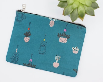 Macrame Succulent & Owl Carry-All Zipper Pouch