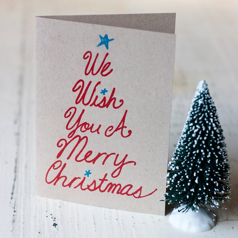 We Wish You a Merry Christmas Hand Printed Cards Set of 6 image 1