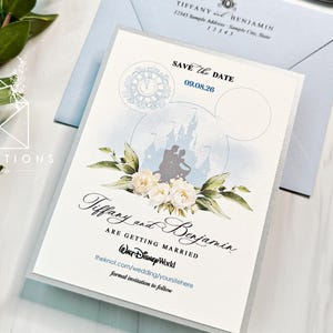 Disney Theme Wedding, Disney Save The Dates, Disney Inspired Invitations, Cinderella Inspired, Cinderella&#39;s Castle, Fairy Godmother
