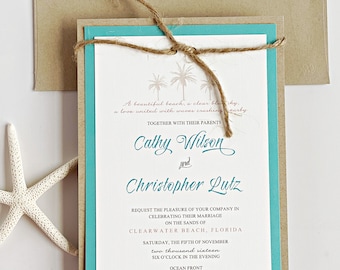 Beach Wedding Invitations, Palm Tree Invitation, Destination Wedding, Tropical Invitations, Elegant Beach