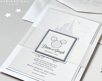 Elegant Disney Wedding Invitations, Disneyland, Disney World, Fairy Tale Wedding, Formal Disney Wedding Invitations