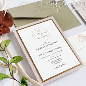 Classic Wedding Invitations, Wedding Logo Monogram, Copper, Blush, Gold, Elegant Wedding Invitations, Local Wedding, Romantic image 1