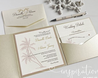 Wedding Invitations, Beach Theme Wedding, Destination Wedding, Pocket Invitations, Beach Inspired, Elegant Beach Wedding