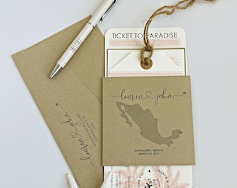 Boarding Pass Wedding Invitations, Destination Wedding Invitations, Boarding Passes, Mexico Wedding, Airplane Ticket, Travel Theme,