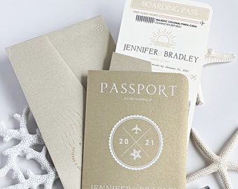 Passport Wedding Invitations, Destination Wedding, Beach Wedding, Island Wedding, Resort, Elegant Beach, Travel Theme