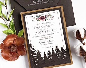 Rustic Forest Wedding Invitations, Elegant Woods Wedding, Rustic Elegance, Classic Wedding in the Woods, Mountain Wedding, Fall Wedding