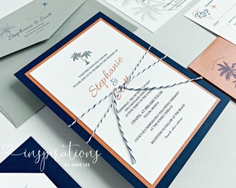 Wedding Invitations, Destination Wedding, Beach Wedding, Palm Trees, Elegant Beach Invitations