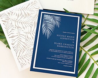 Classy Beach Wedding Invitations, Palm Tree Design, Elegant Beach Wedding, Laser Cut Palm Trees