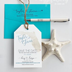 Watercolor Map Luggage Tag Save the Date: Florida Destination Wedding