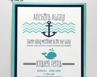 Baby Shower Invitations, Nautical baby Shower,  Nautical Invitations, Diaper Raffle, Whale Invitations