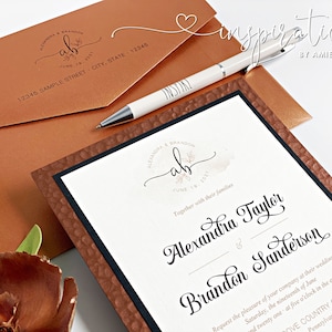 Copper Wedding Invitations, Classic Formal Wedding Invitations, Barn Wedding, Rustic Elegance Wedding, Antique Gold, Copper, Formal Event