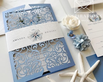 Beach Wedding Invitations, Coastal Style Invites, Seashells, Starfish, Coral, Ocean Vibes
