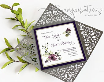 Elegant Wedding Invitations, Classic Wedding, Floral Laser Invitations, Petal Fold, Formal Wedding Invitations, Traditional Black Tie