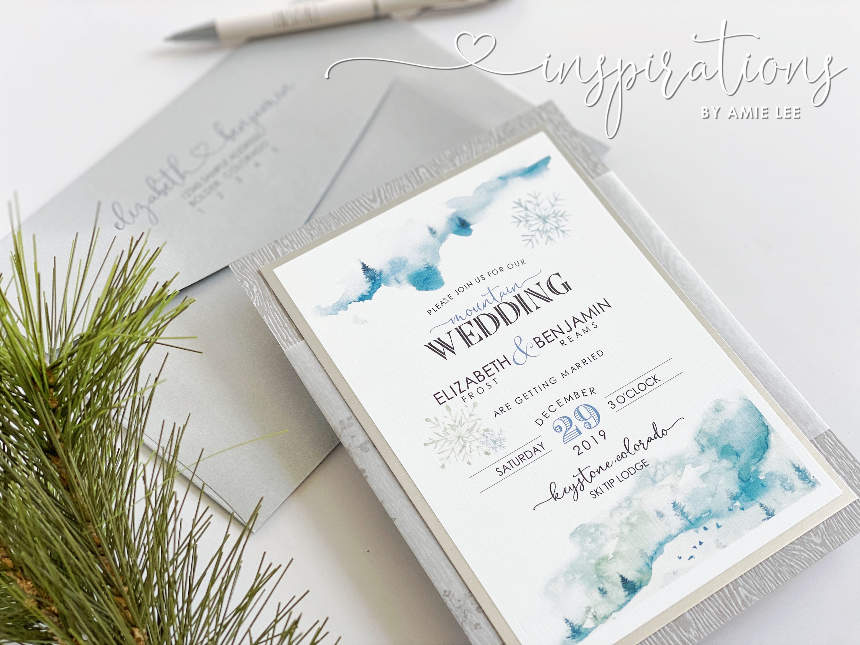 Mountain Wedding Invitations Winter Wedding Rustic Wedding Invitations Mountain Top Ski Lodge Forrest Wedding Elegant