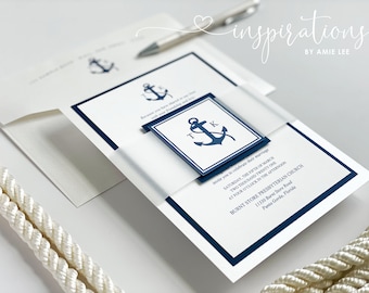 Nautical Anchor Wedding Invitations: Navy & White Yacht Club Design