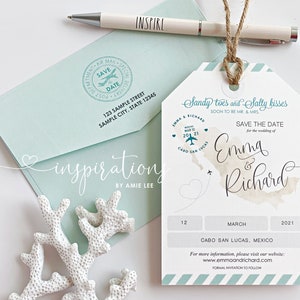 Save The Date Luggage Tags, Destination Wedding Save The Dates, Travel Theme Wedding Invitations, Beach Wedding, Airmail Tag