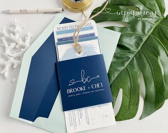 Boarding Pass Wedding Invitations, Destination Travel Wedding, Island Wedding, Bahamas, Beach Wedding, Tropical Destination Wedding