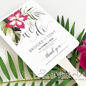 Tropical Wedding Program Fans: Beach Ceremony Details