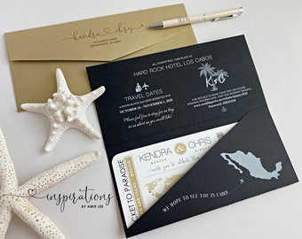 Destination Wedding Boarding Pass Invitations: Mexico Travel Theme