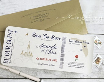 Disney Save The Date, Disney Wedding Invitations, Boarding Pass, Disney World, Disneyland, Fairy Tale Wedding, Beauty and The Beast