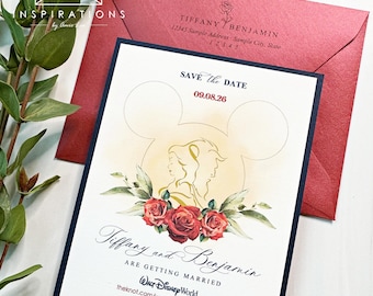 Disney Theme Wedding, Disney Save The Dates, Disney Inspired Invitations, Beauty and the Beast, Belle