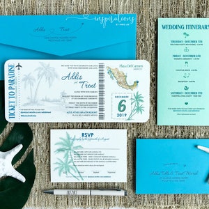 Boarding Pass Wedding Invitations, Destination Wedding, Mexico Wedding, Beach, Travel Theme,