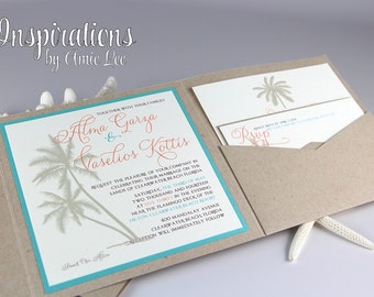 Wedding Invitations, Beach Wedding, Destination Wedding, Pocket Invitations