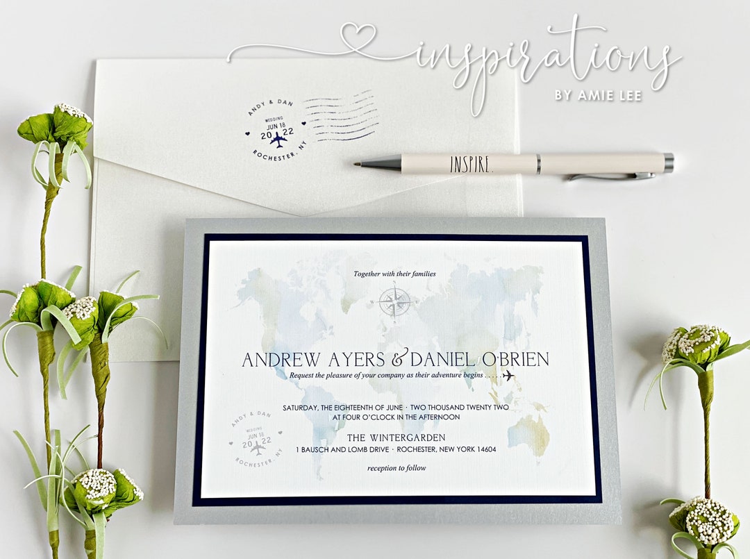 Travel Map Wedding Invitations World Map Wedding Invitations Etsy