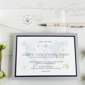 World Map Wedding Invitations: Travel Theme, Destination Wedding