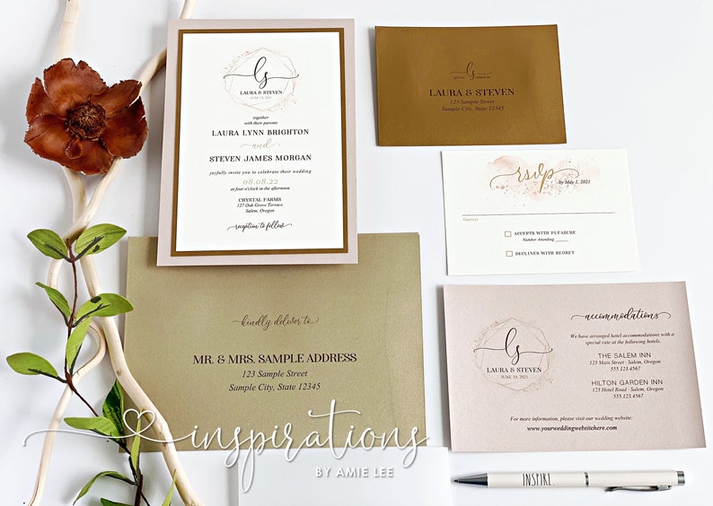 Classic Wedding Invitations, Wedding Logo Monogram, Copper, Blush, Gold, Elegant Wedding Invitations, Local Wedding, Romantic image 8