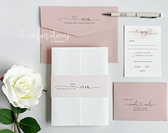 Elegant Watercolor Wedding Invitations, Formal Wedding Invitations, Classic Wedding, Romantic Blush Pink Invitations