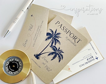 Passport Wedding Invitations, Destination Wedding, Travel Theme, Beach Wedding, International, Maps, Boarding Pass, Island Resort Wedding
