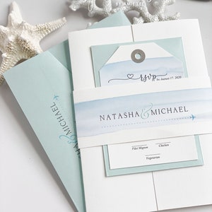 Watercolor Palm Beach Wedding Invitations: Elegant Travel Theme