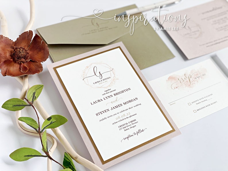 Classic Wedding Invitations, Wedding Logo Monogram, Copper, Blush, Gold, Elegant Wedding Invitations, Local Wedding, Romantic image 1