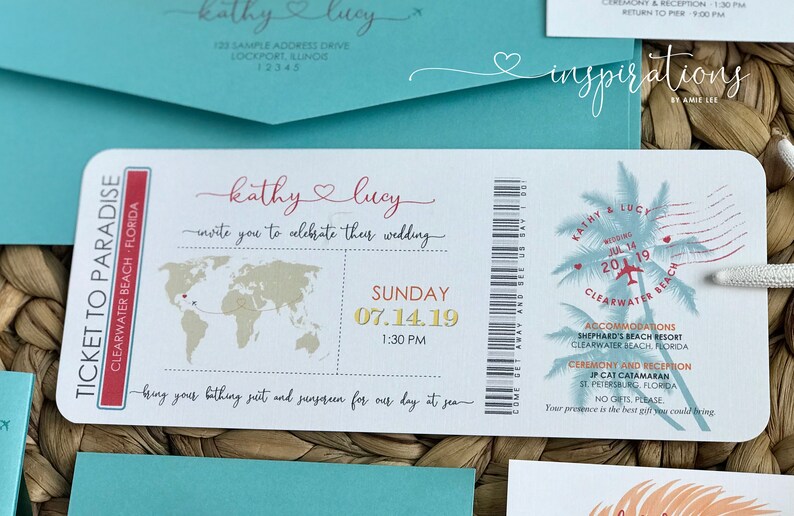 Airplane Ticket Destination Wedding Invitations Travel Theme Boarding Pass Wedding Invitations Florida Wedding Boarding Passes