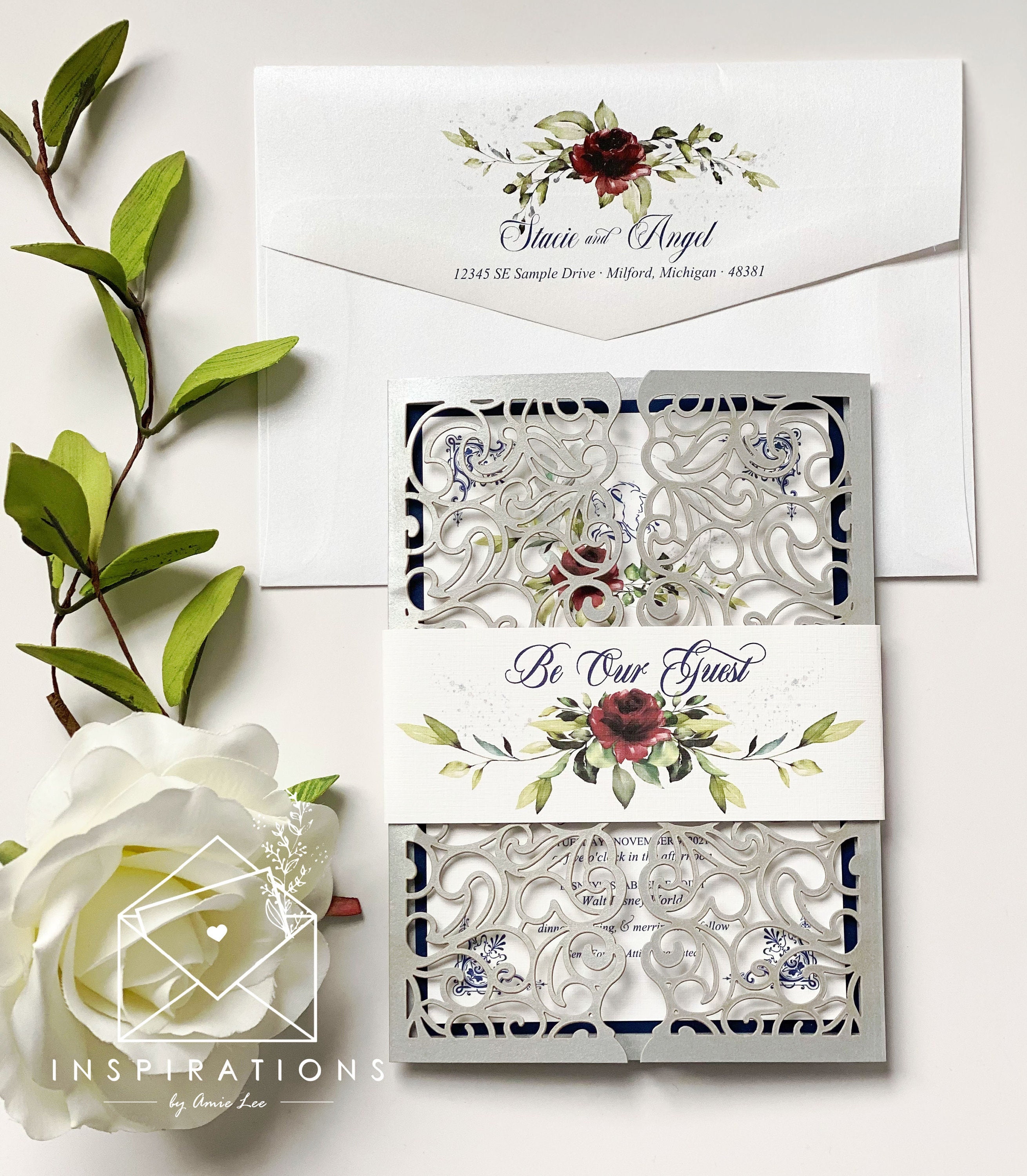 Beauty and the Beast Wedding Invitations Formal Disney Wedding Elegant Fairy Tale Wedding Invitations Laser Cut Gate Cards Be