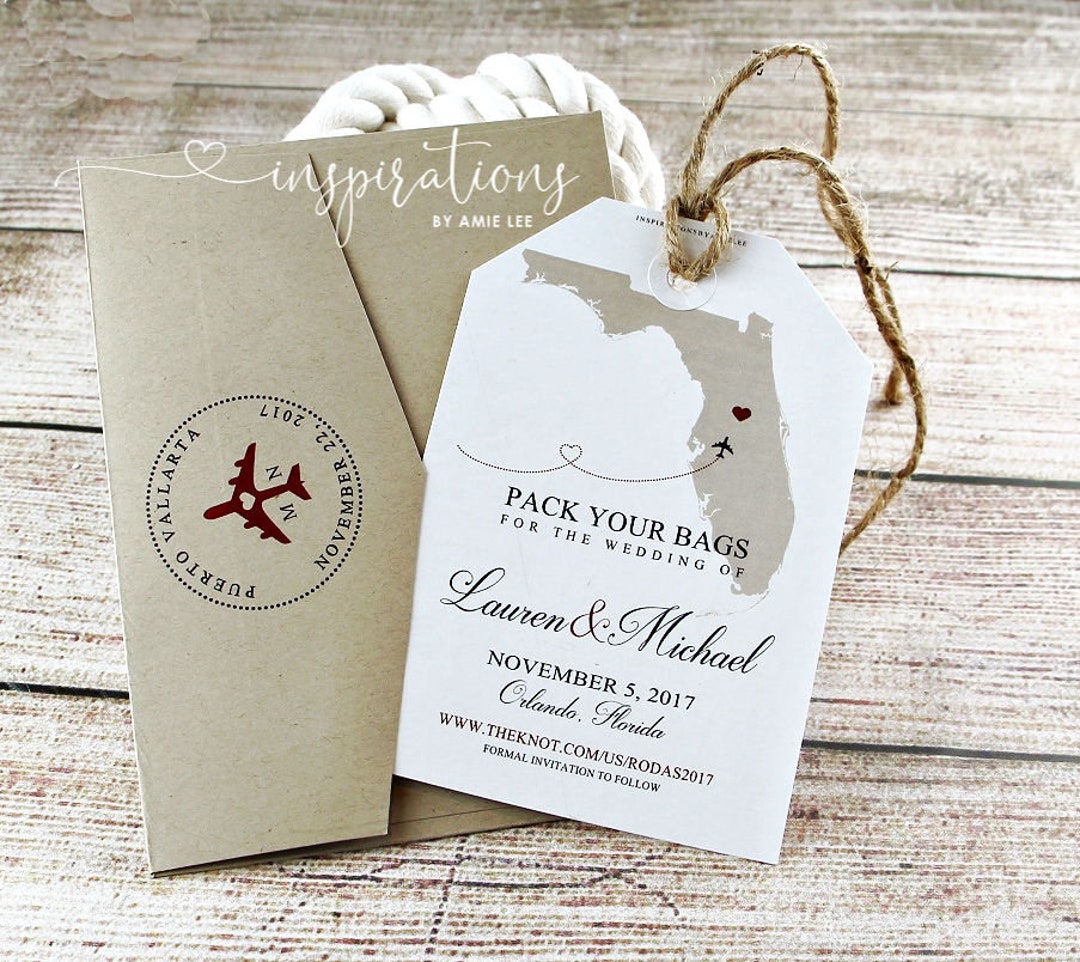 Save the Date Luggage Tags, Destination Wedding, Travel Theme, Map