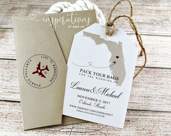 Save the Date Luggage Tags, destination wedding, travel theme, map baggage tag, Elegant beach Wedding, Island Wedding, Travel Theme