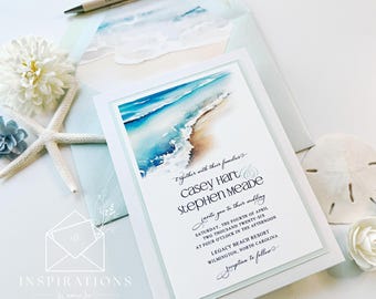 Seashell Beach Wedding Invitations: Coastal Destination Cards