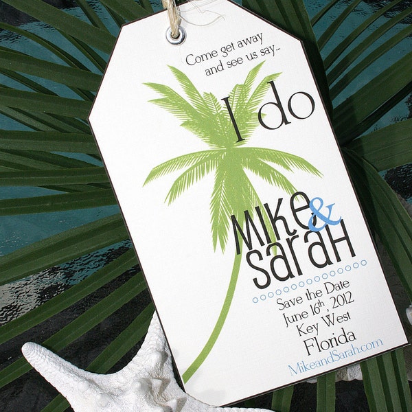 Palm Tree Beach Wedding Save the Dates Invitations