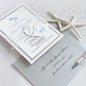 Elegant Beach Wedding Invitations, Palm Tree Wedding Invitations, Destination Wedding, Classic Beach Wedding image 2