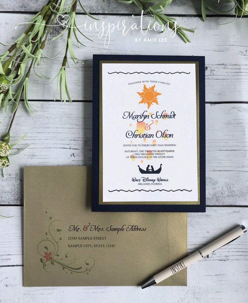 Disney Wedding Invitations Tangled Theme Rapunzel Fairy Etsy